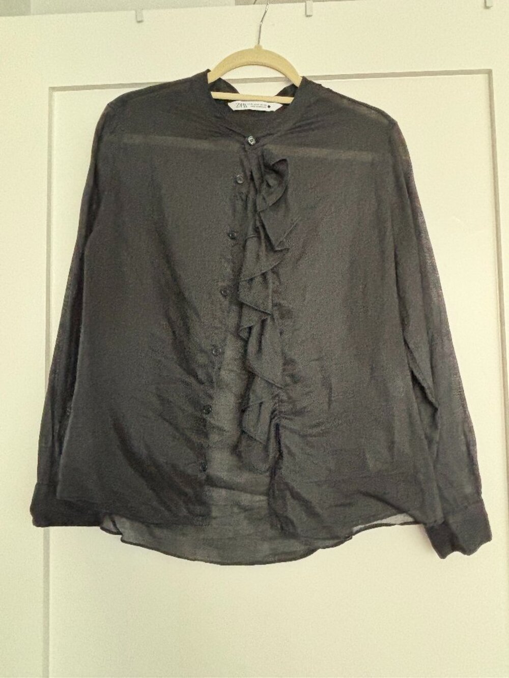 Sheer Black Blouse with Ruffle